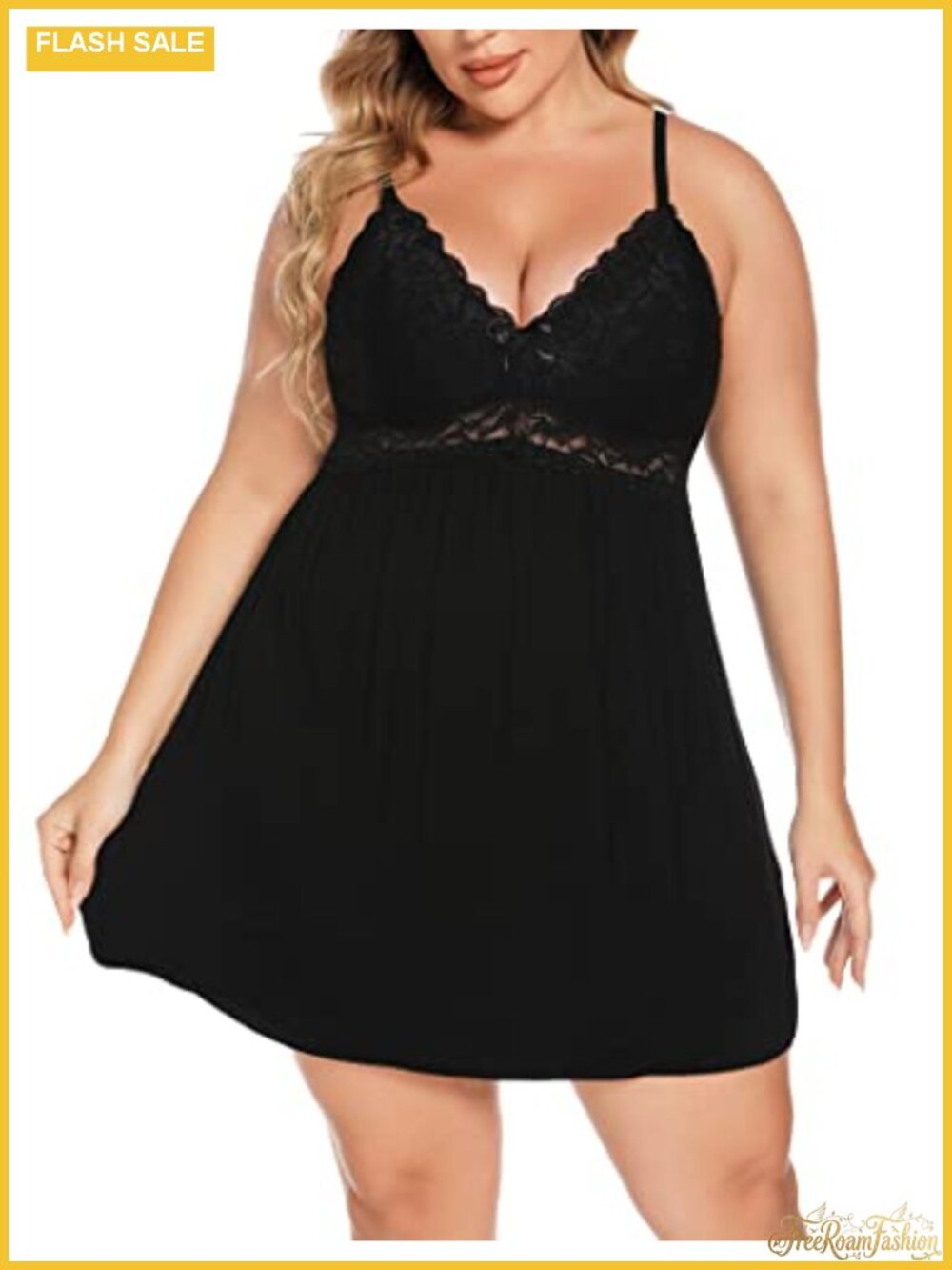 Plus Size Lace Chemise Nightgown Women V-Neck Full Slip Babydoll Sleepwear